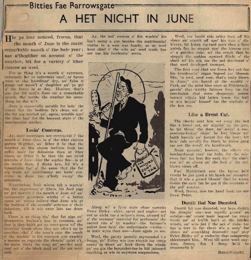 Wry obervations about rural life in north-east Scotland in the 1930s written by Barrowsgate in Doric
