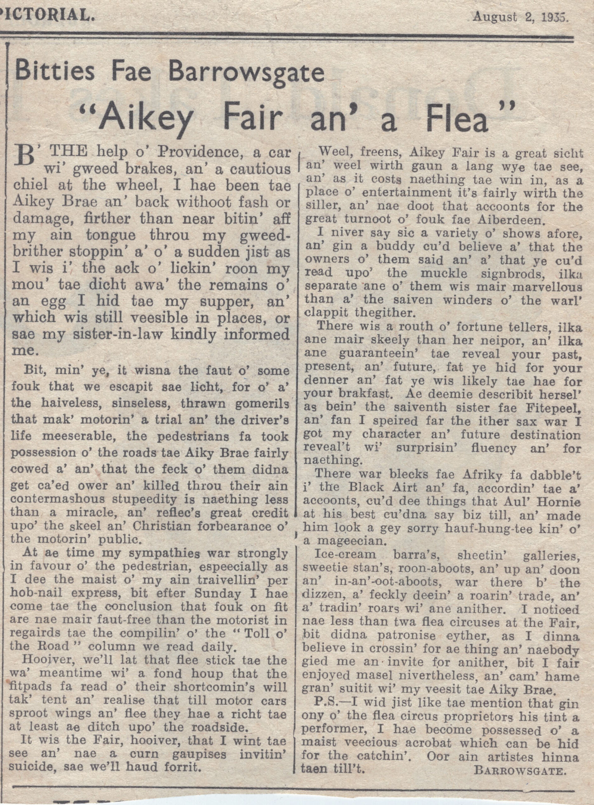 Wry obervations about rural life in north-east Scotland in the 1930s written by Barrowsgate in Doric