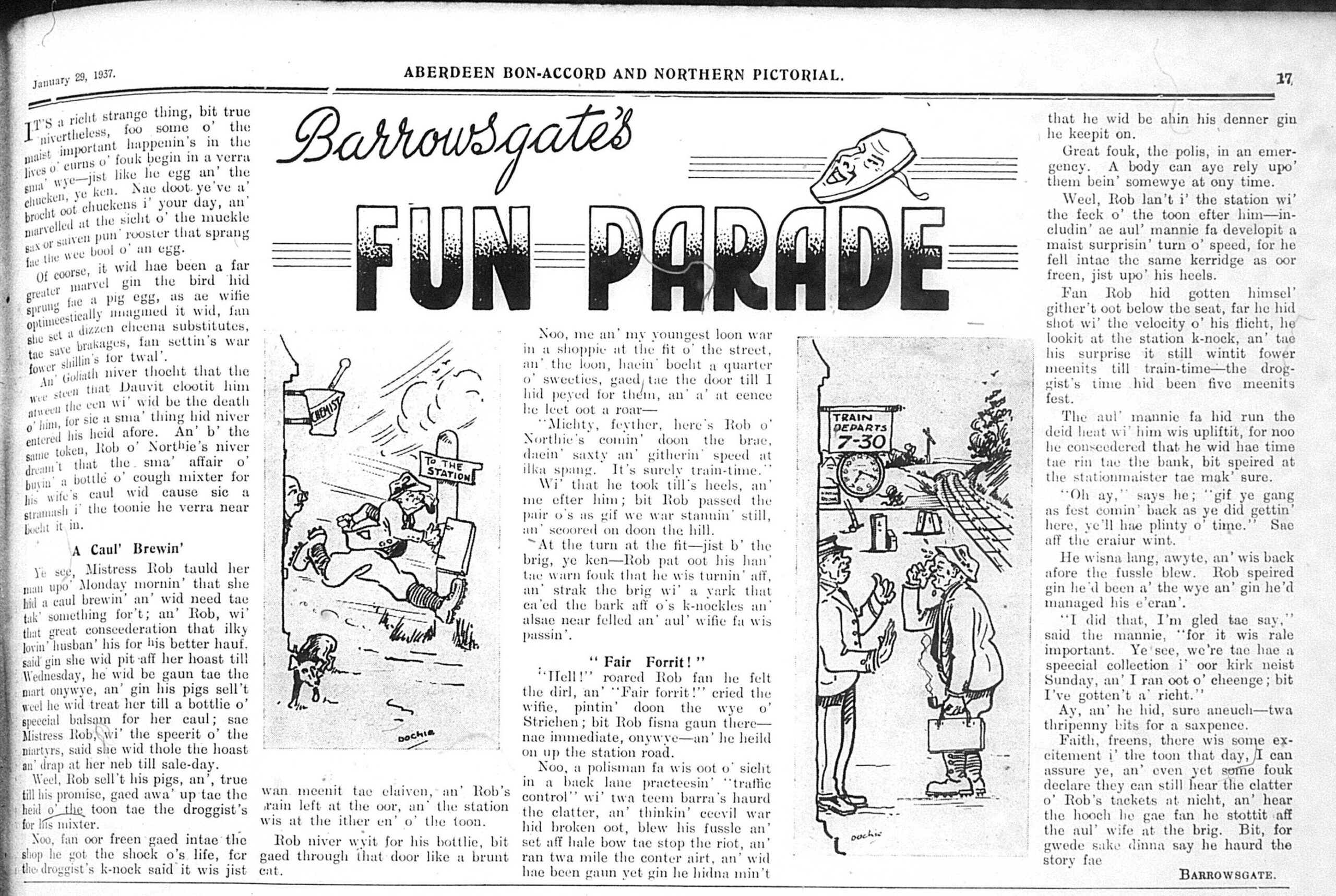 Wry obervations about rural life in north-east Scotland in the 1930s written by Barrowsgate in Doric