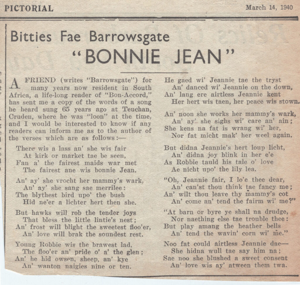Wry obervations about rural life in north-east Scotland in the 1930s written by Barrowsgate in Doric