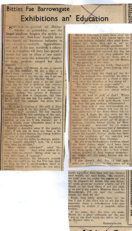 Wry obervations about rural life in north-east Scotland in the 1930s written by Barrowsgate in Doric