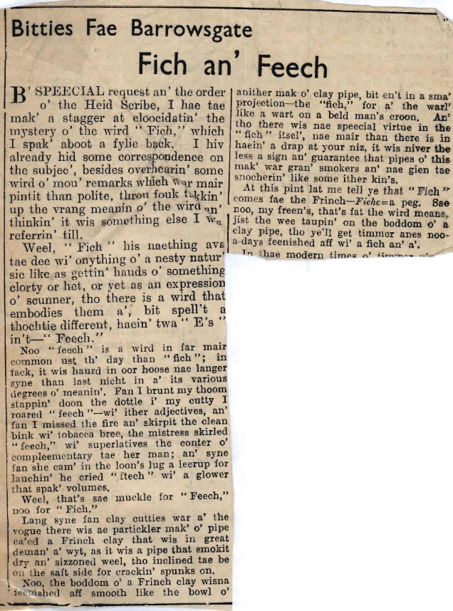 Wry obervations about rural life in north-east Scotland in the 1930s written by Barrowsgate in Doric