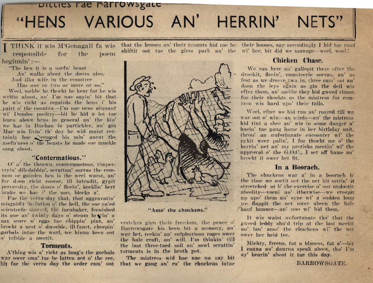 Wry obervations about rural life in north-east Scotland in the 1930s written by Barrowsgate in Doric