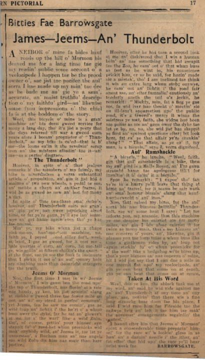 Wry obervations about rural life in north-east Scotland in the 1930s written by Barrowsgate in Doric