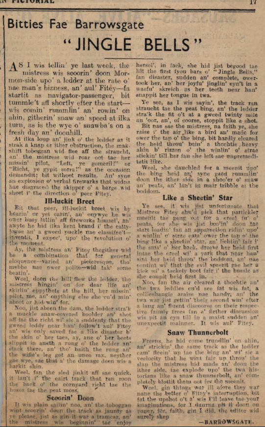 Wry obervations about rural life in north-east Scotland in the 1930s written by Barrowsgate in Doric