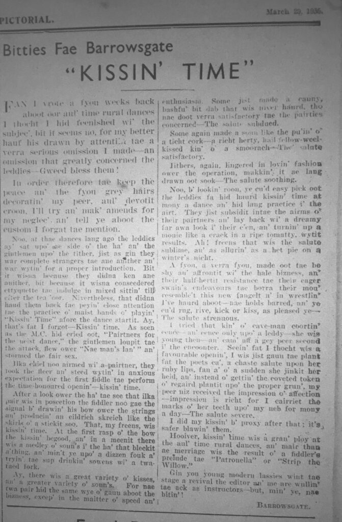 Wry observations of rural life in north-east Scotland written in Doric by Barrowsgate.