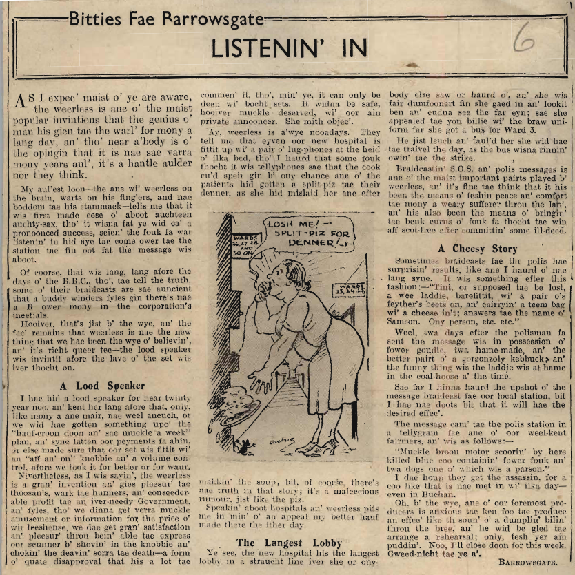Wry obervations about rural life in north-east Scotland in the 1930s written by Barrowsgate in Doric