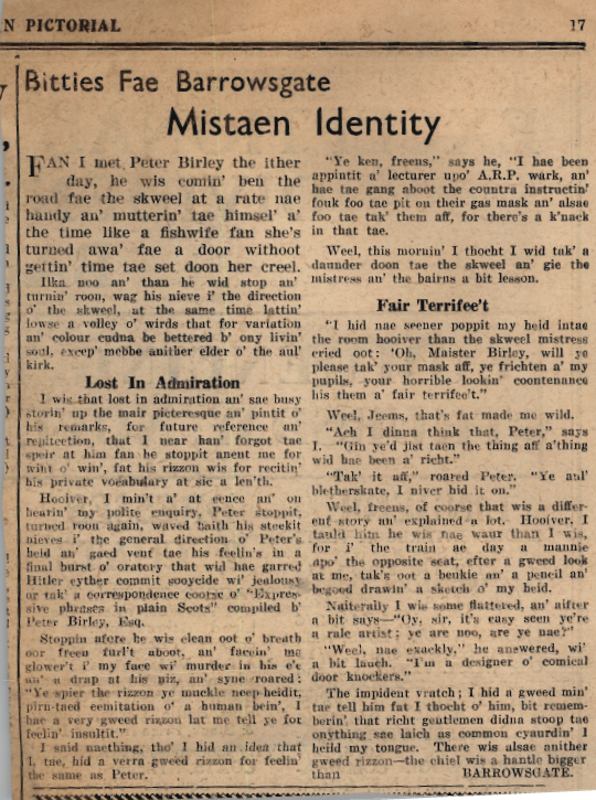 Wry obervations about rural life in north-east Scotland in the 1930s written by Barrowsgate in Doric