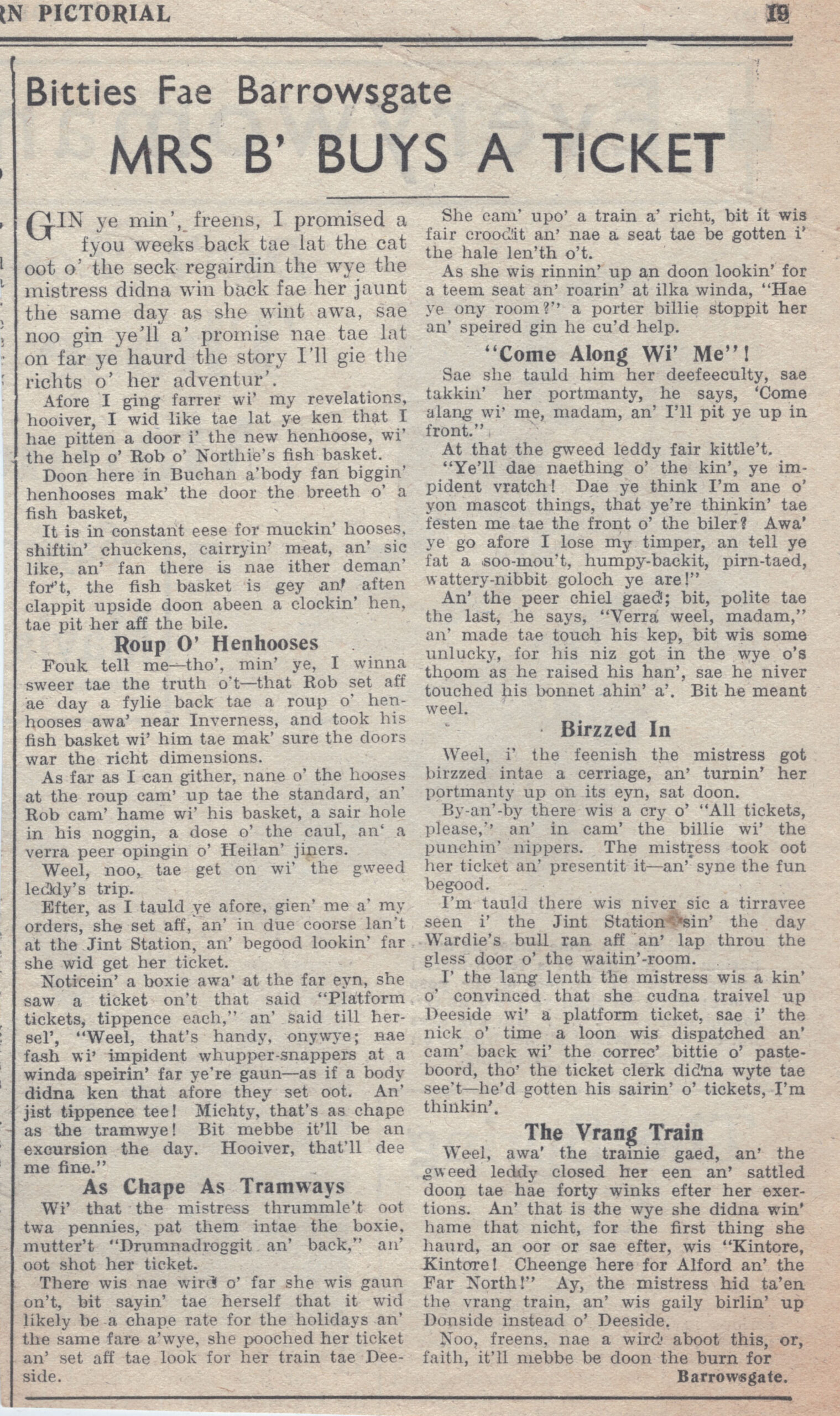 Wry obervations about rural life in north-east Scotland in the 1930s written by Barrowsgate in Doric