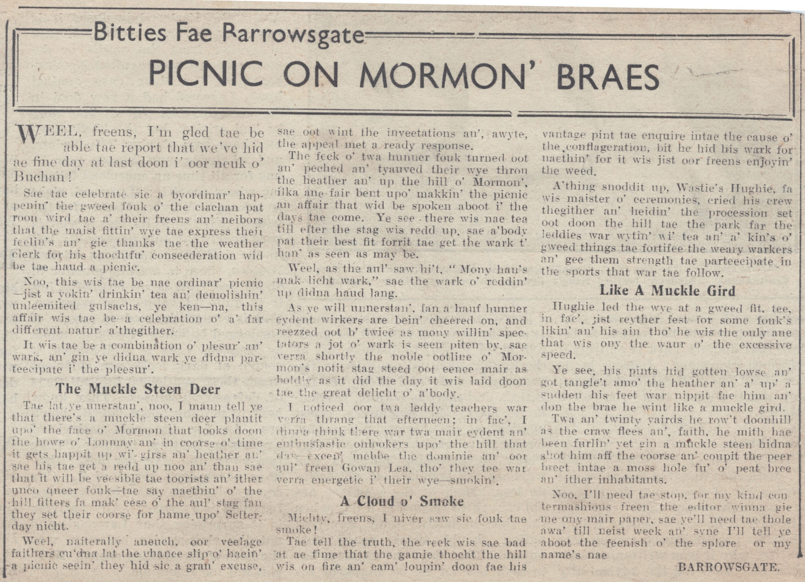 Wry obervations about rural life in north-east Scotland in the 1930s written by Barrowsgate in Doric