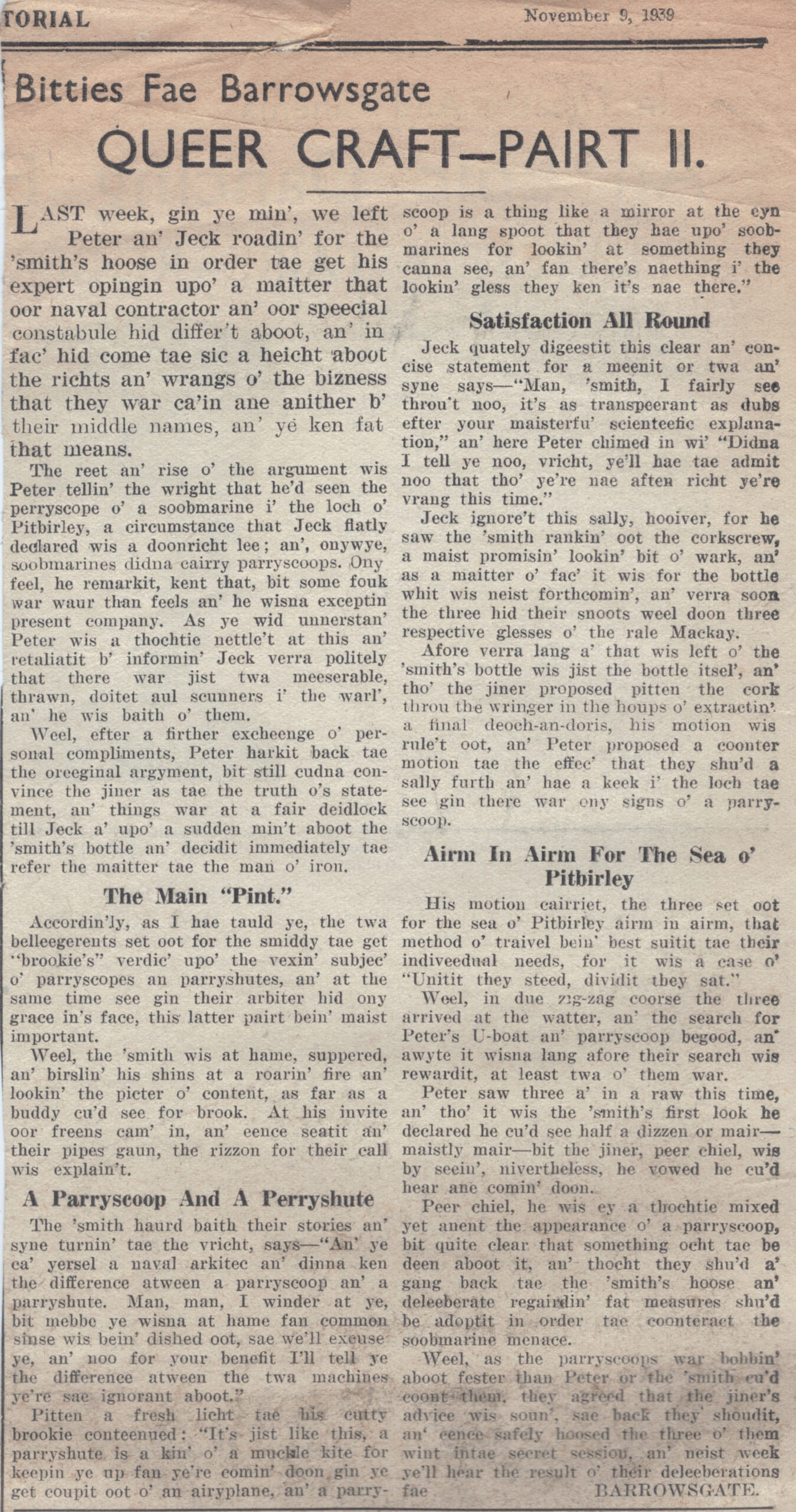 Wry obervations about rural life in north-east Scotland in the 1930s written by Barrowsgate in Doric