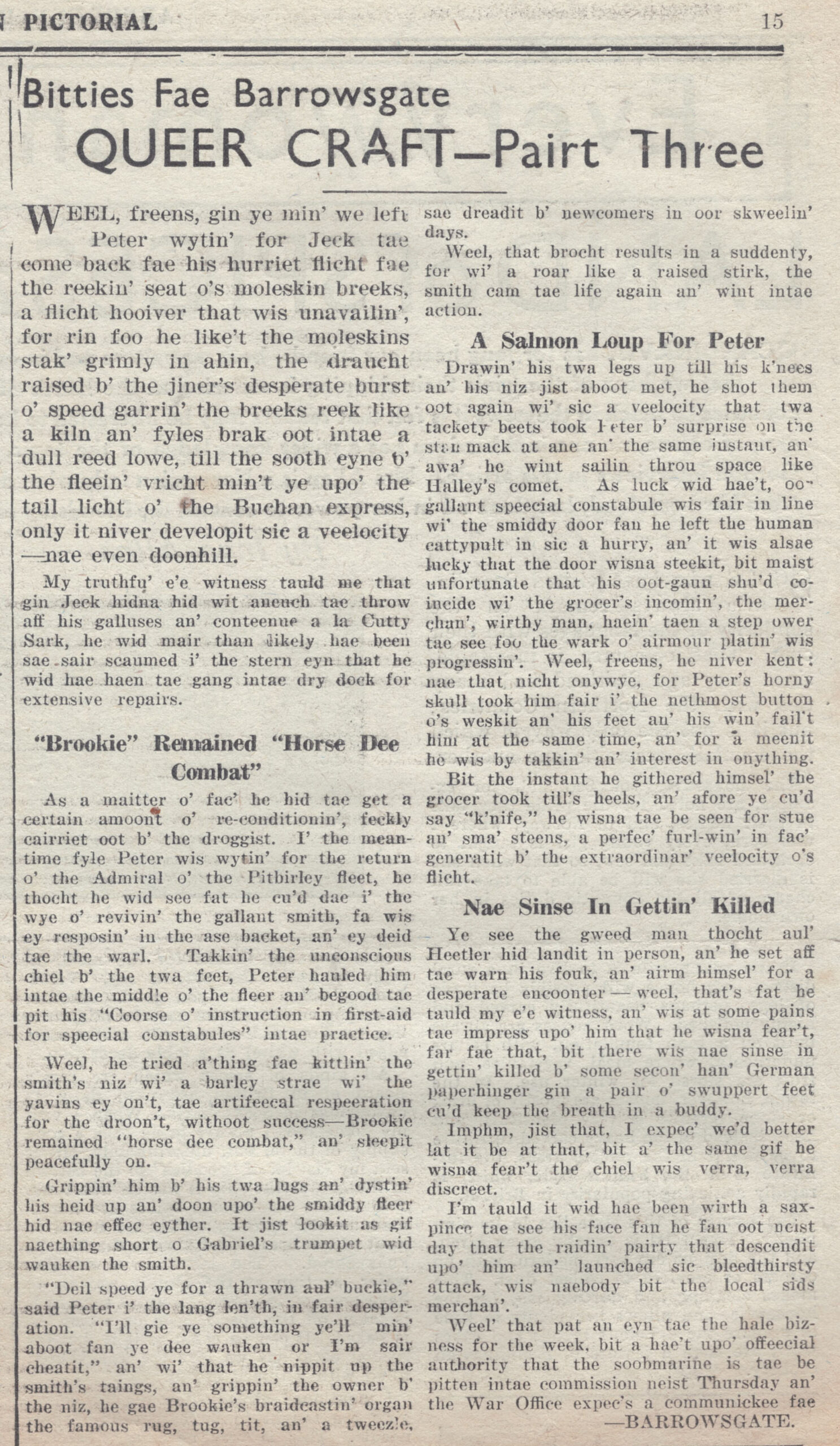 Wry obervations about rural life in north-east Scotland in the 1930s written by Barrowsgate in Doric
