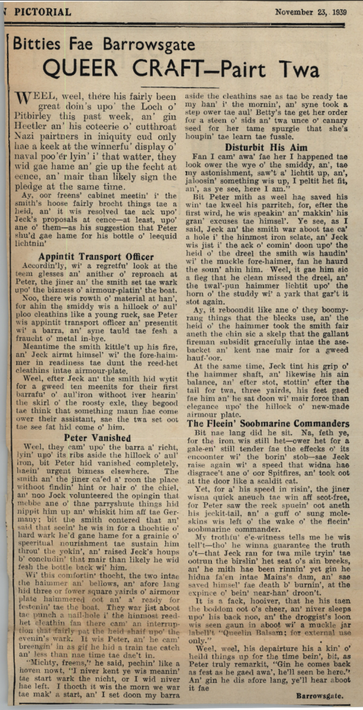 Wry obervations about rural life in north-east Scotland in the 1930s written by Barrowsgate in Doric