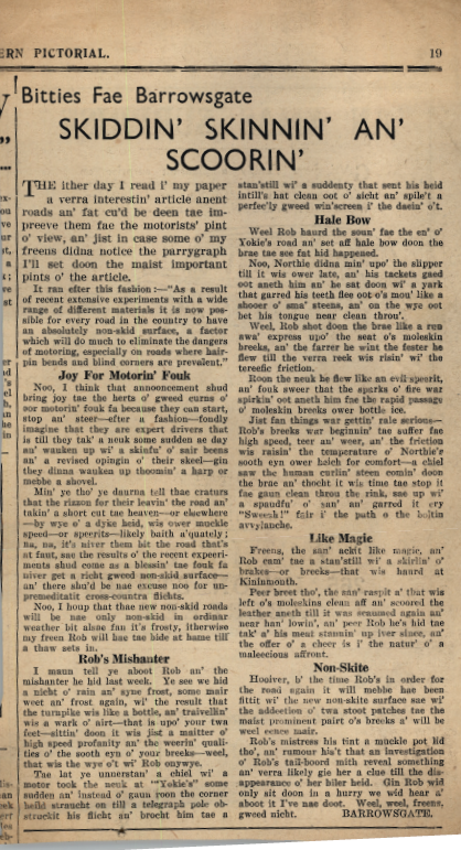 Wry obervations about rural life in north-east Scotland in the 1930s written by Barrowsgate in Doric