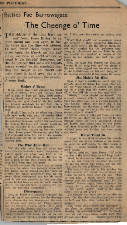Wry obervations about rural life in north-east Scotland in the 1930s written by Barrowsgate in Doric