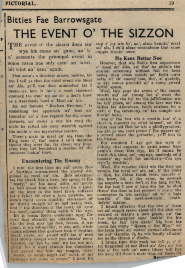 Wry obervations about rural life in north-east Scotland in the 1930s written by Barrowsgate in Doric