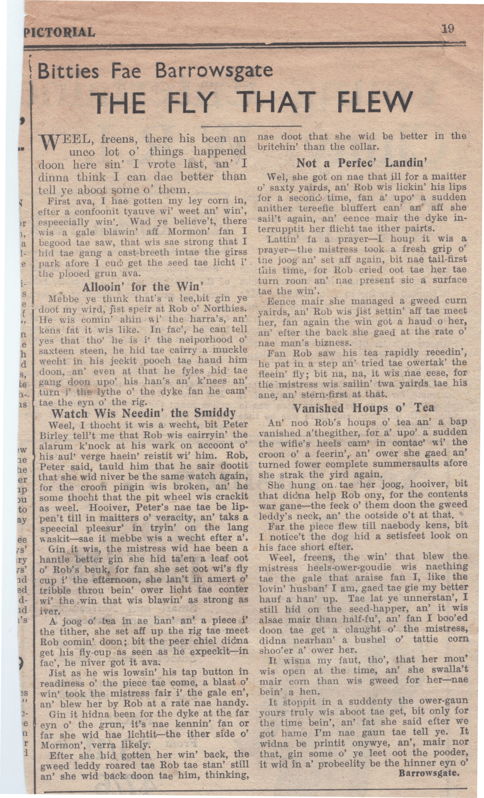 Wry obervations about rural life in north-east Scotland in the 1930s written by Barrowsgate in Doric