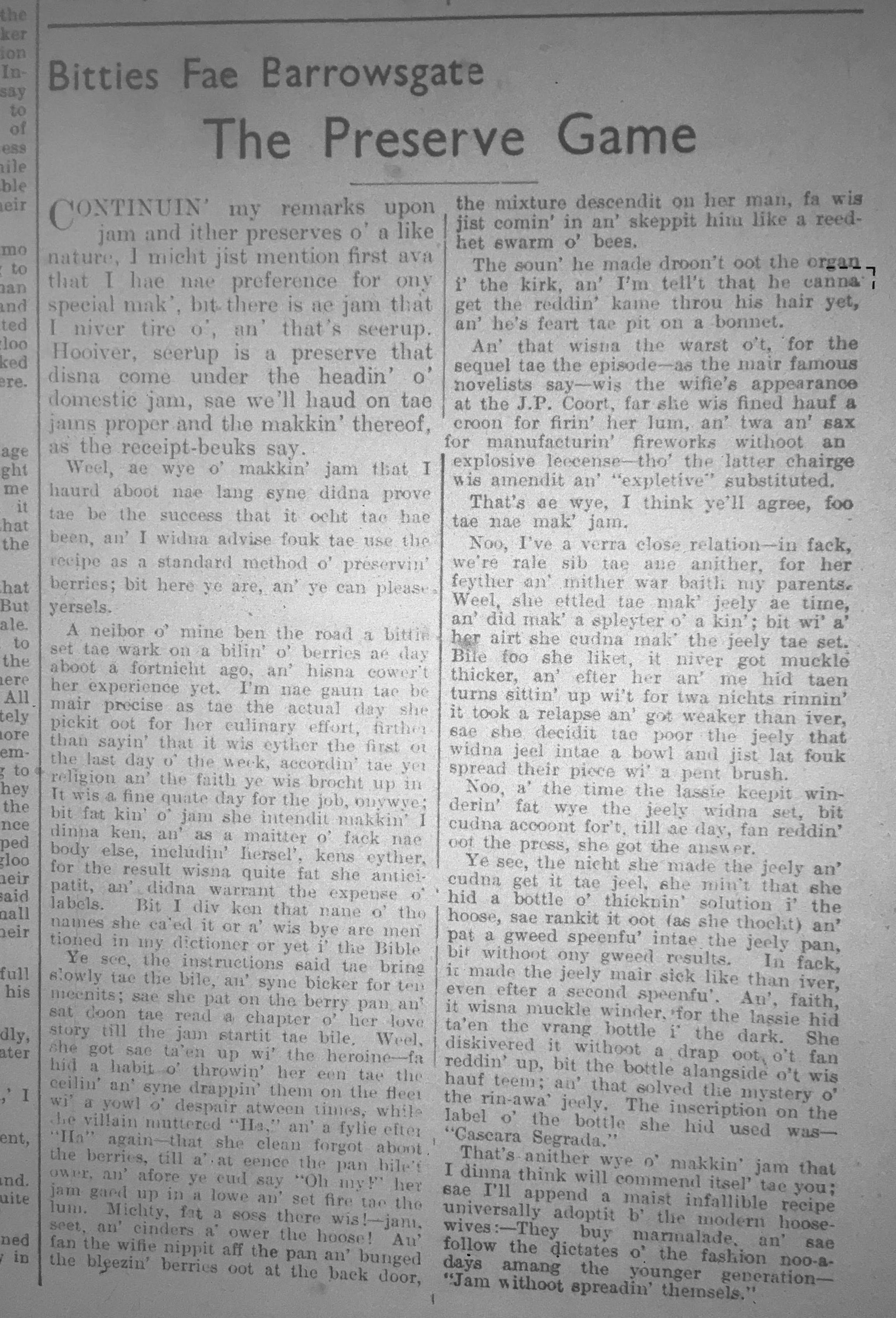 Wry observations of rural life in north-east Scotland written in Doric by Barrowsgate.