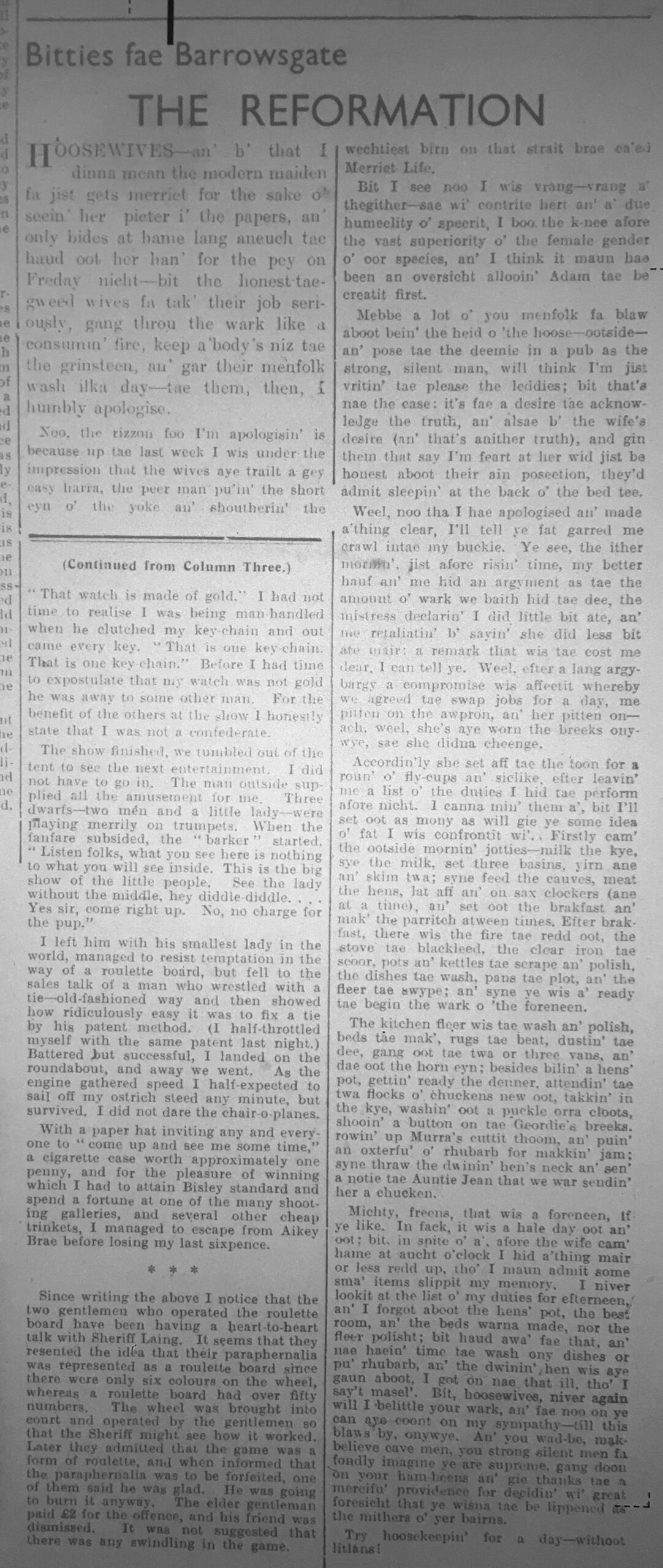 Wry observations of rural life in north-east Scotland written in Doric by Barrowsgate.