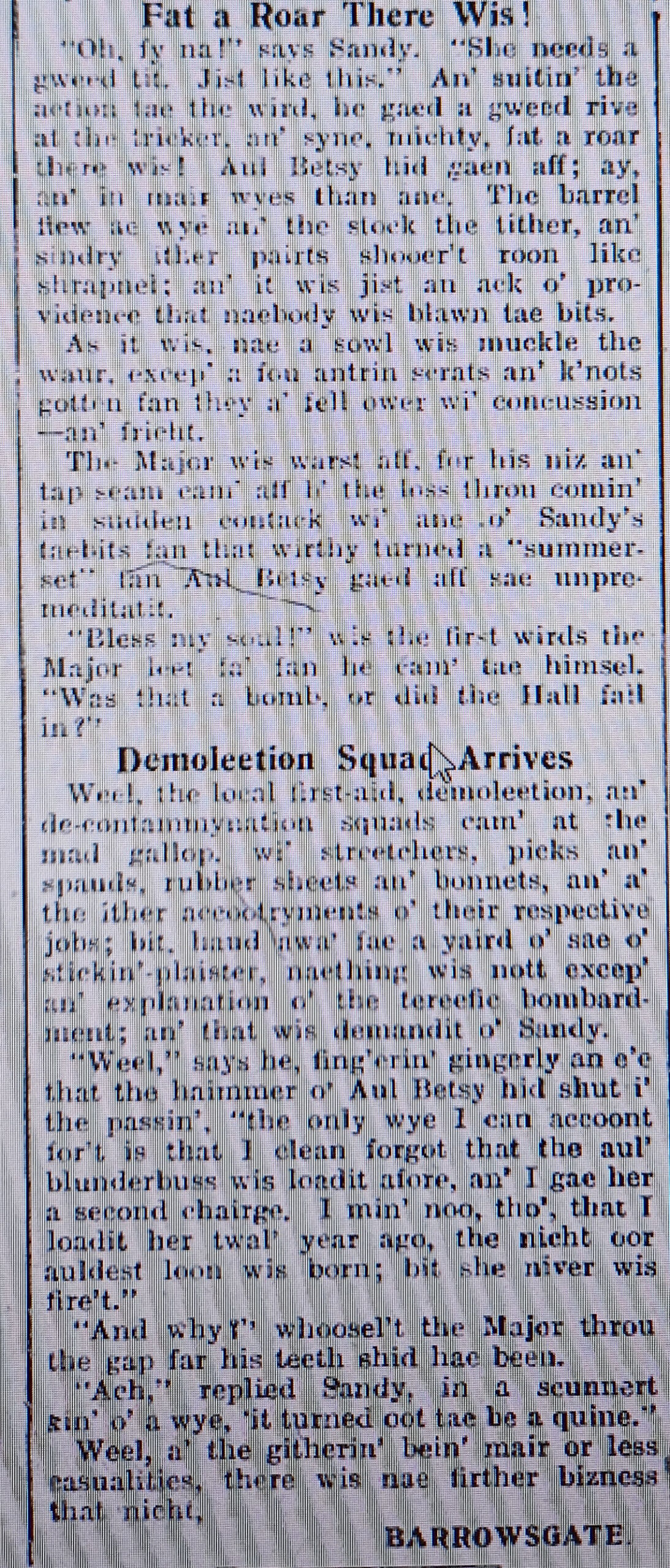 Wry observations of rural life in north-east Scotland written in Doric by Barrowsgate.