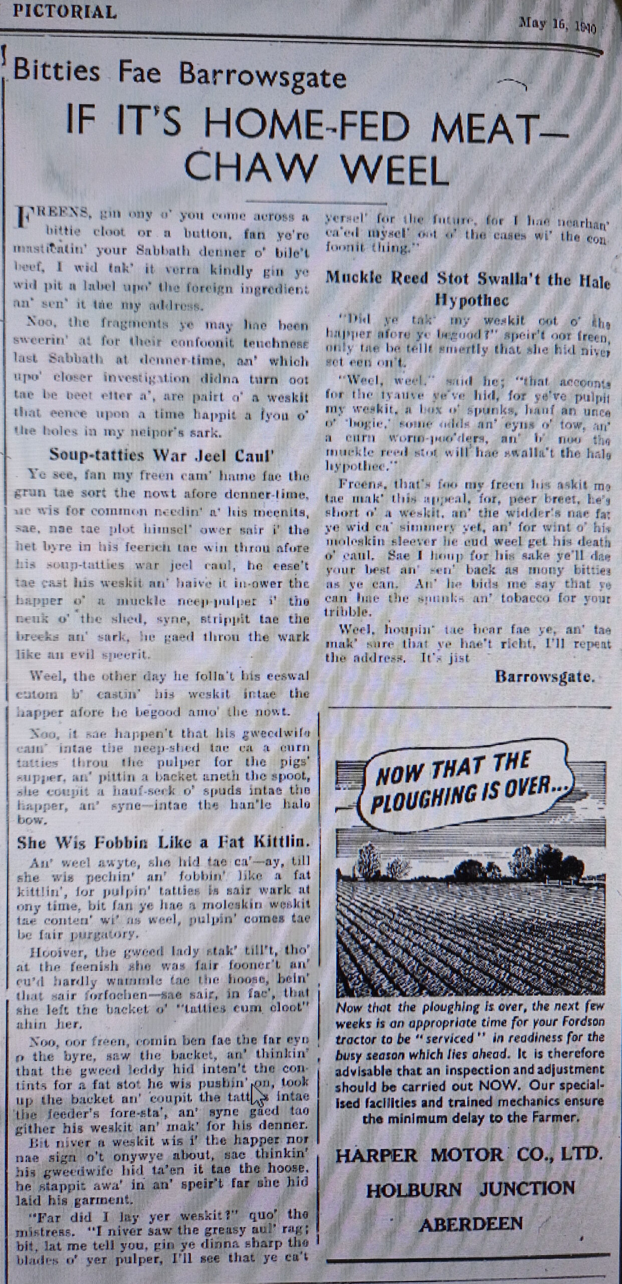 Wry observations of rural life in north-east Scotland written in Doric by Barrowsgate.