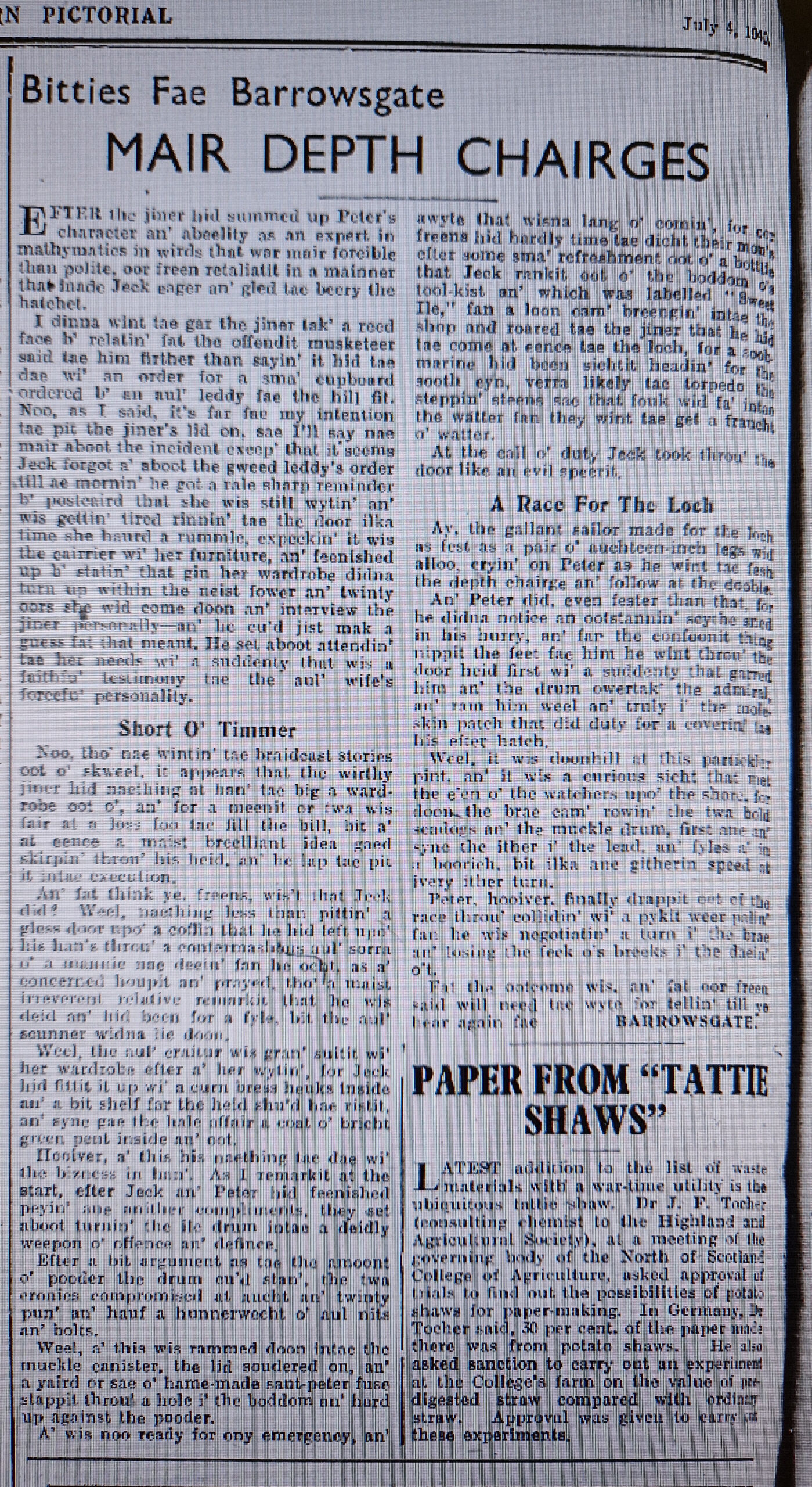 Wry observations of rural life in north-east Scotland written in Doric by Barrowsgate.