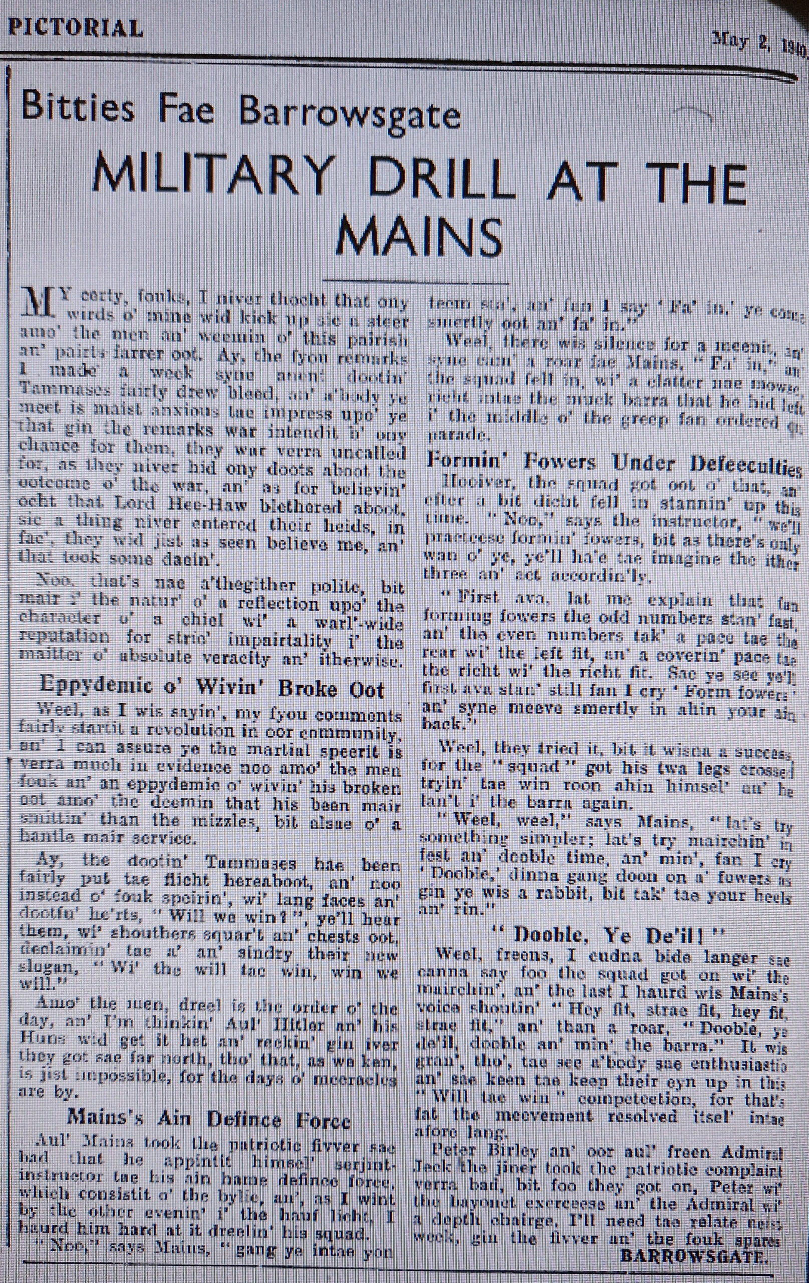 Wry observations of rural life in north-east Scotland written in Doric by Barrowsgate.