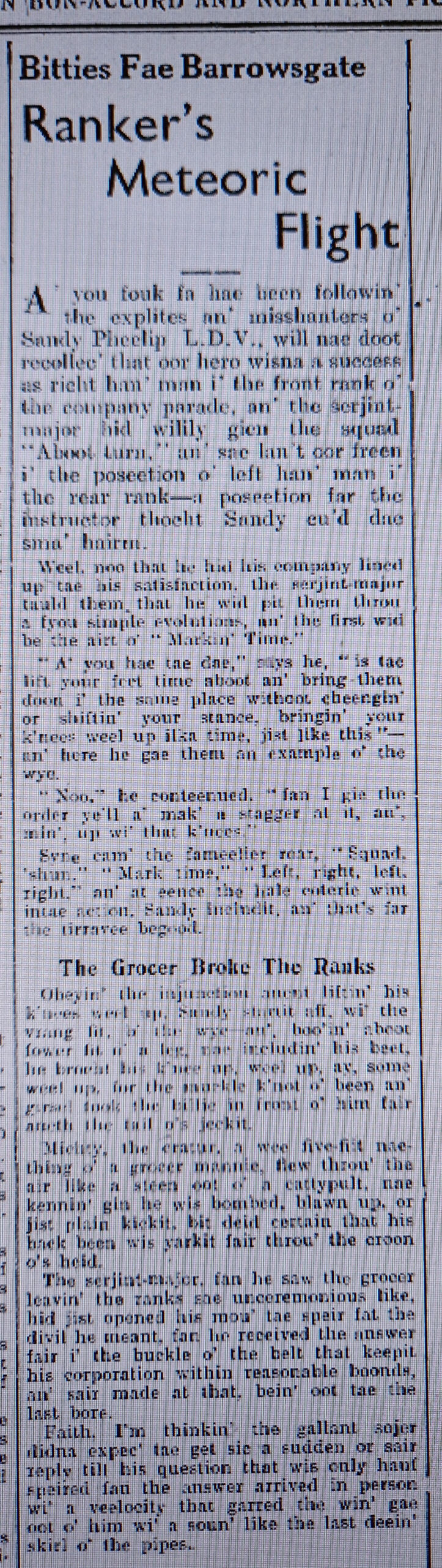 Wry observations of rural life in north-east Scotland written in Doric by Barrowsgate.