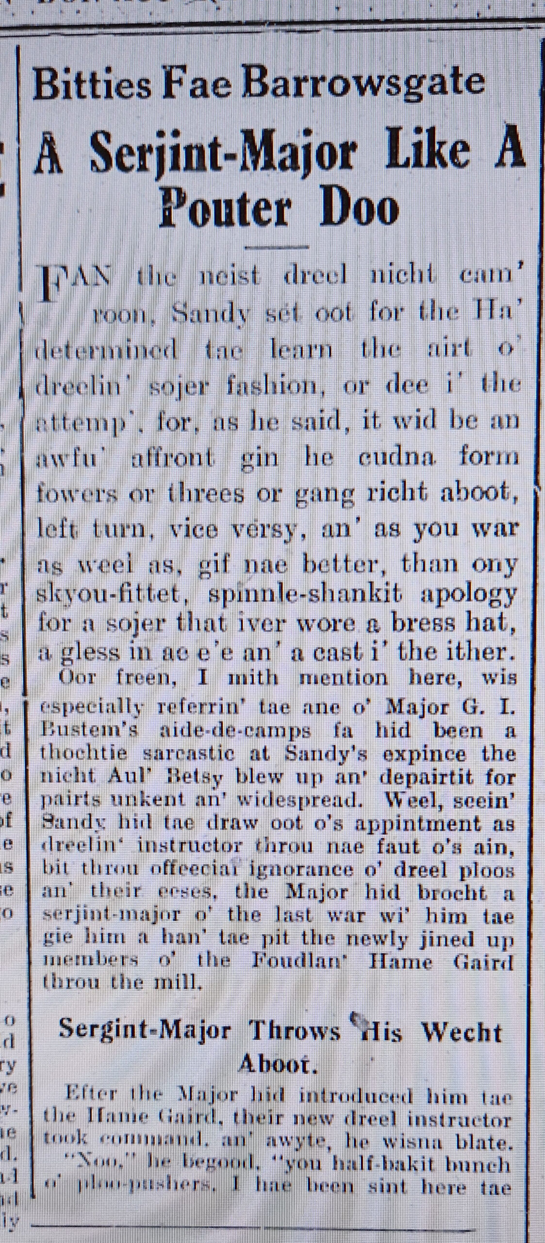 Wry observations of rural life in north-east Scotland written in Doric by Barrowsgate.
