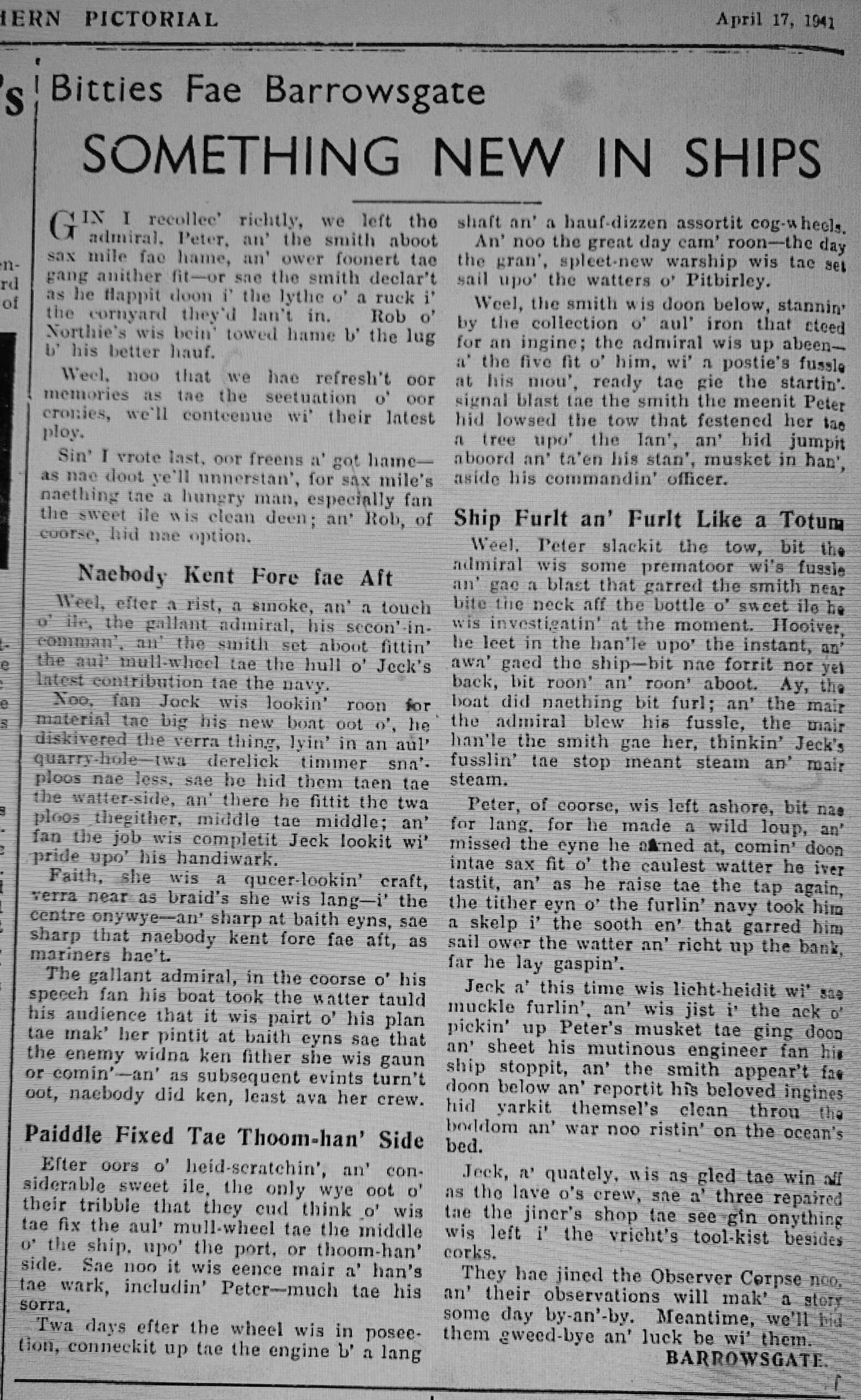 Wry observations of rural life in north-east Scotland written in Doric by Barrowsgate.
