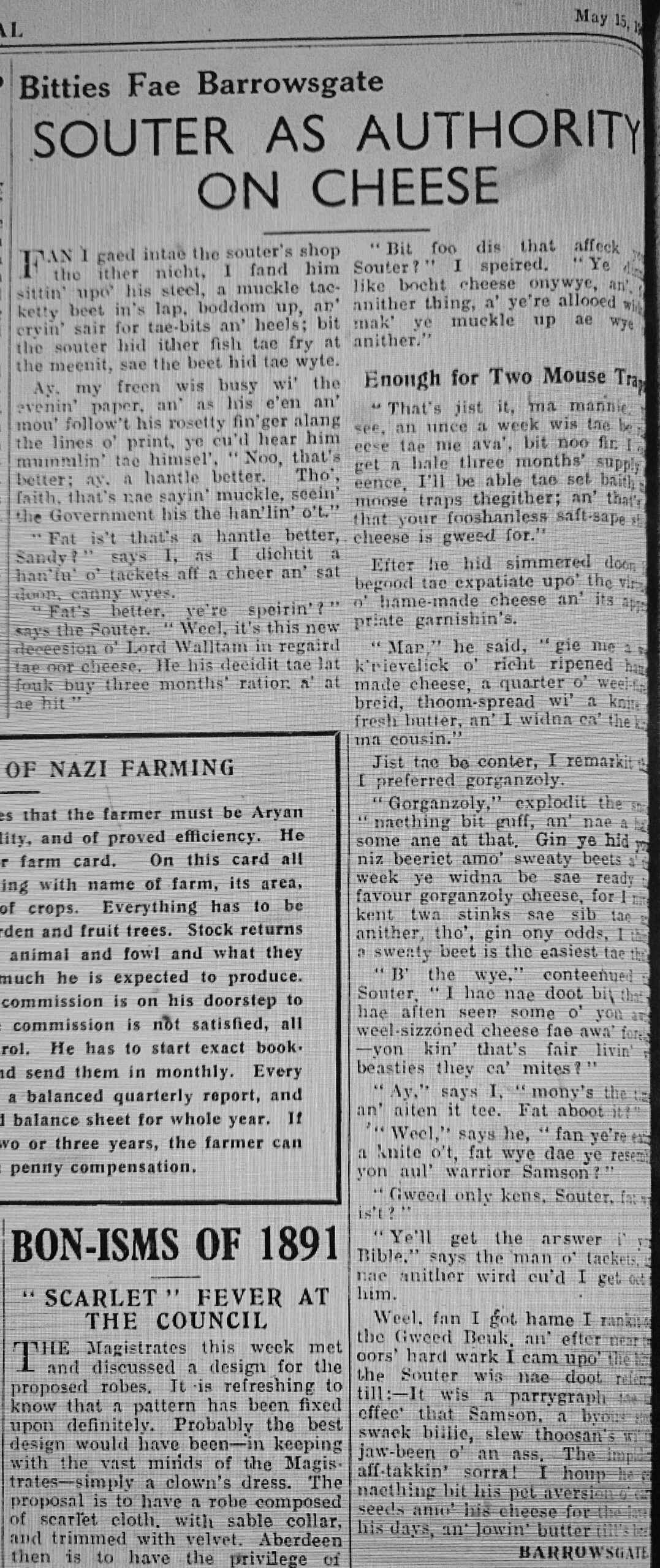 Wry observations of rural life in north-east Scotland written in Doric by Barrowsgate.