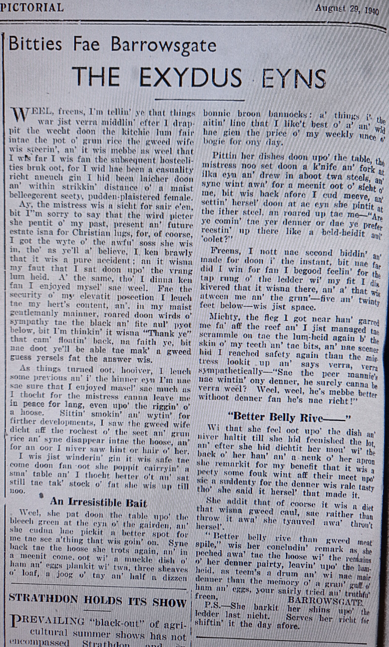 Wry observations of rural life in north-east Scotland written in Doric by Barrowsgate.