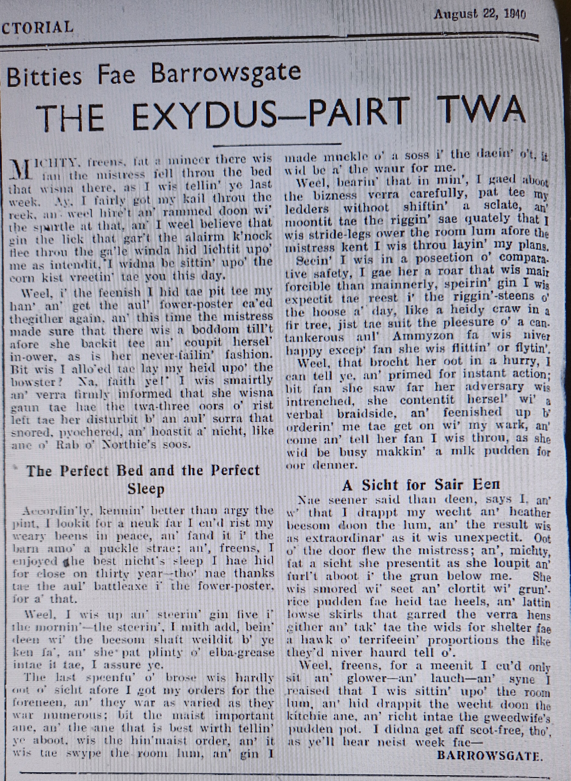 Wry observations of rural life in north-east Scotland written in Doric by Barrowsgate.