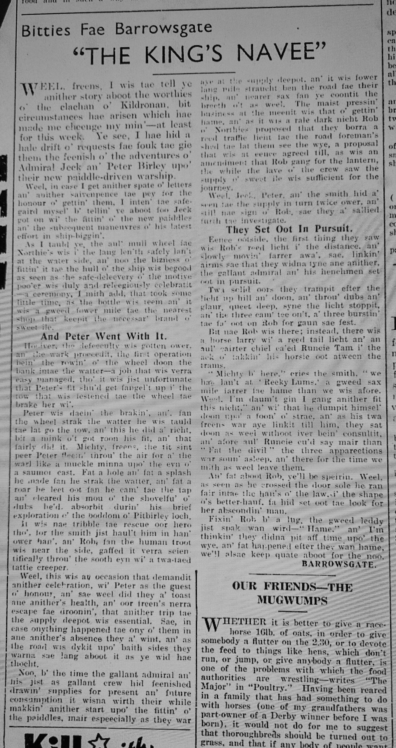 Wry observations of rural life in north-east Scotland written in Doric by Barrowsgate.