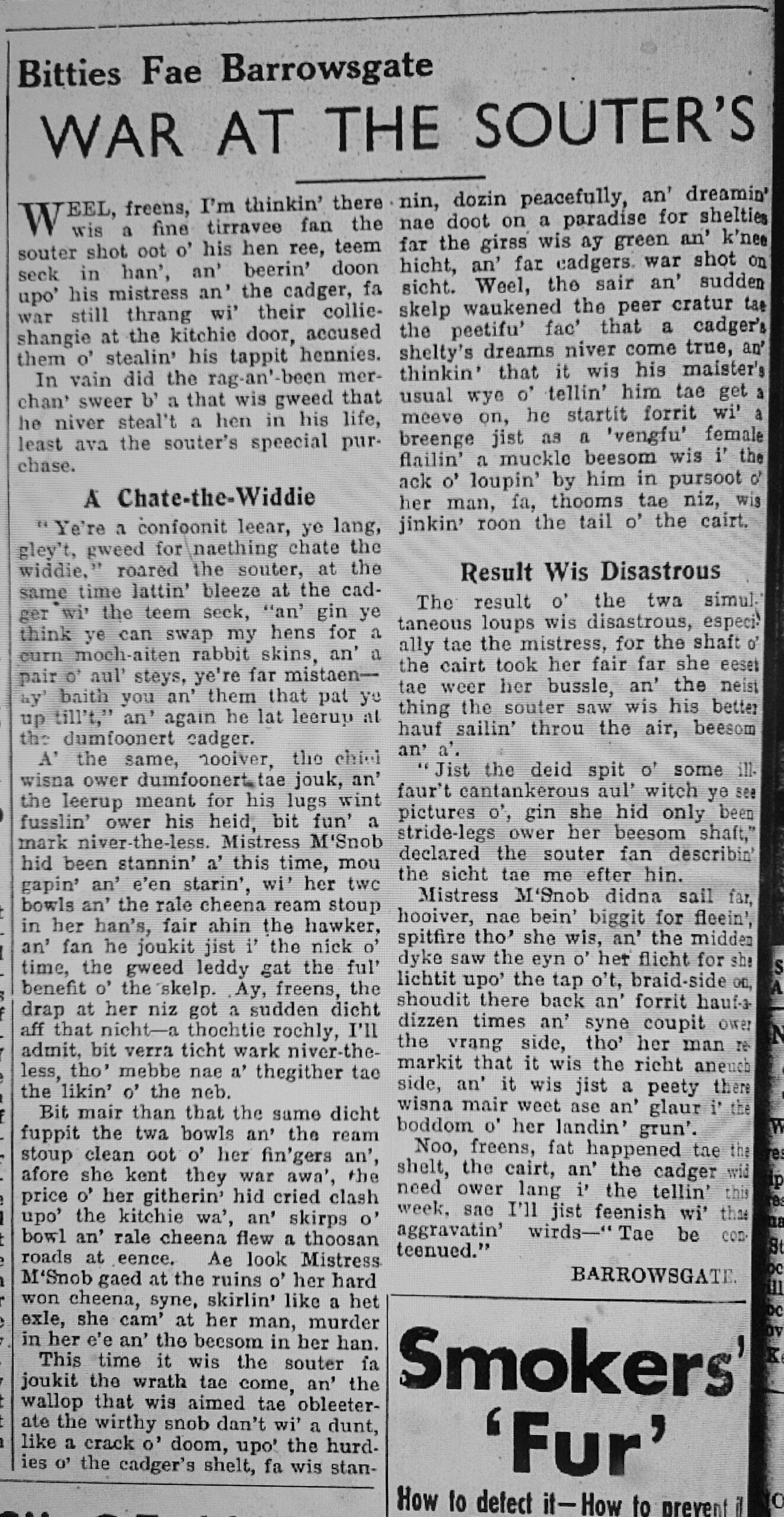 Wry observations of rural life in north-east Scotland written in Doric by Barrowsgate.